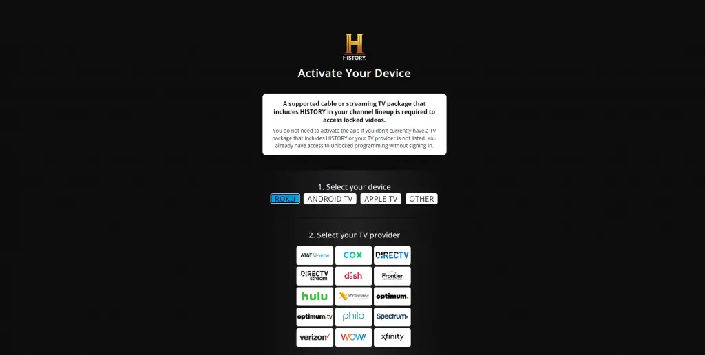  History channel activation