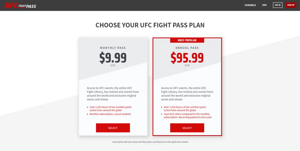 Fight pass on UFC webpag