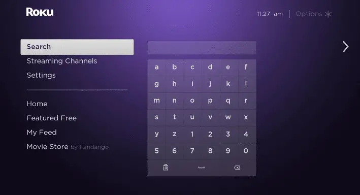 Select Search option in the Roku Channel Store