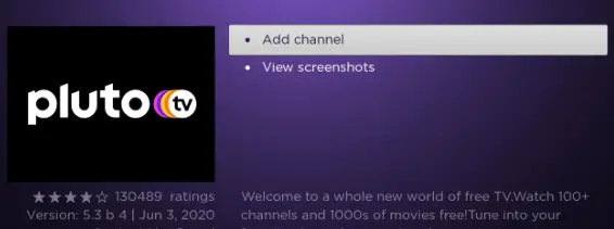 Click on Add channel to install Pluto TV on Roku