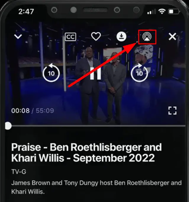 Click on the AirPlay icon and stream TBN on Roku