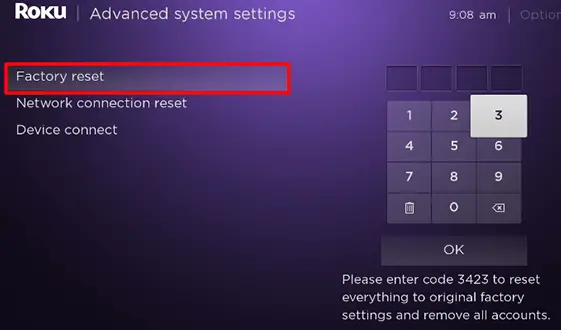 Select Factory Reset option
