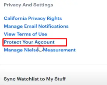 Choose Protect your Account option on the website