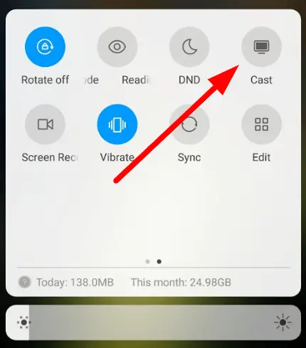 Tap on Cast button on the Notification Panel