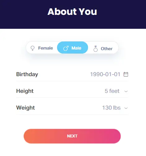 Enter your height and weight on the website