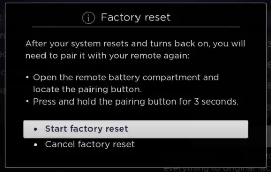 Select Start Factory Reset and fix Roku PIN not Working Issue
