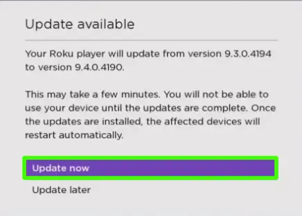 Click on Update Now to fix the Sharp Roku TV Remote not working