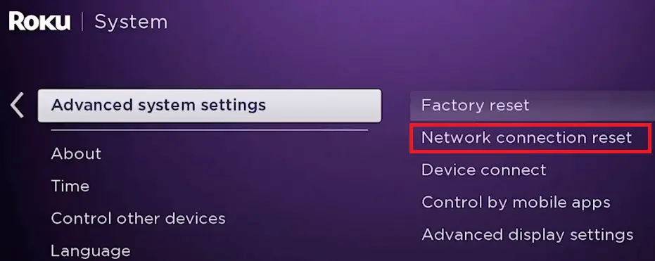 Select Network connection reset
