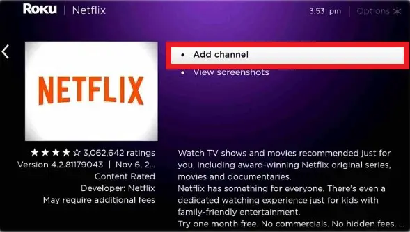 Add Netflix channel on Roku
