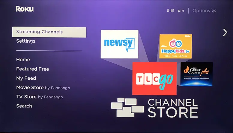 Click Streaming Channels on Roku's Home Page