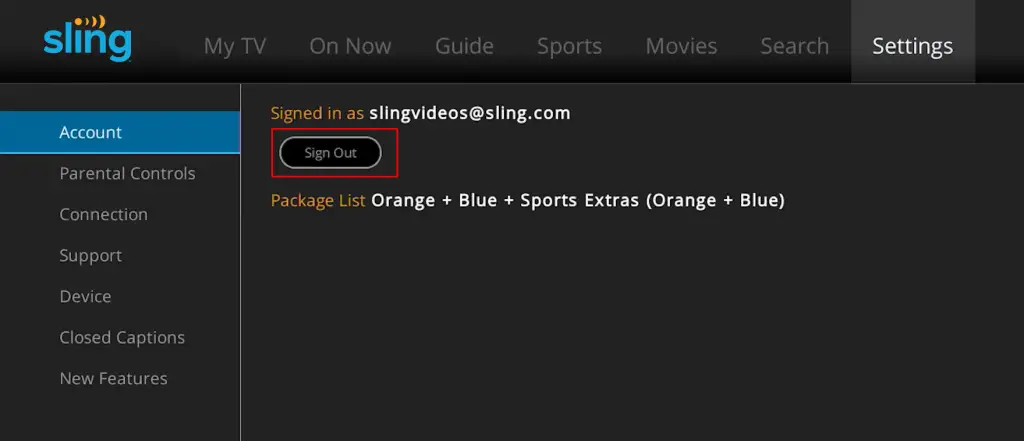 Sign out and sign in to your account to fix Sling TV not working on Roku