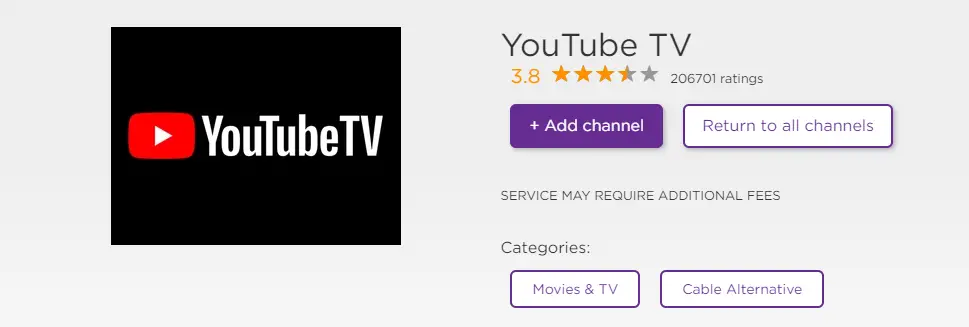 Hit Add Channel to get YouTube TV on Roku