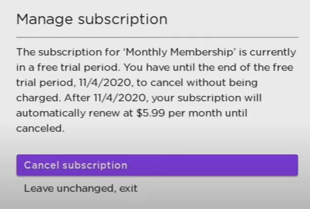 Select Cancel Subscription to delete Netflix Plan on Roku