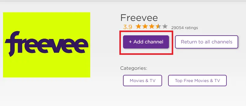 Freevee on Roku Channel Store