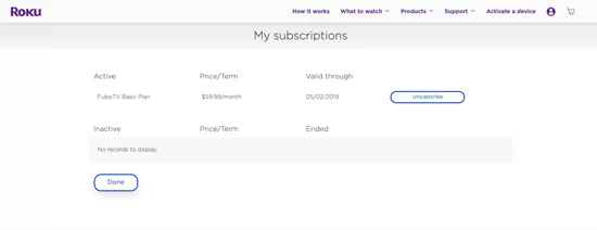 Click Unsubscribe and do how to cancel fuboTV on Roku