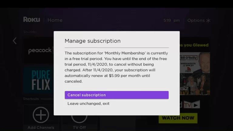 Click on Cancel subscription to cancel BritBox Subscription on Roku