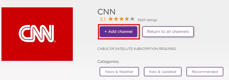 CNN on Roku Channel Store website