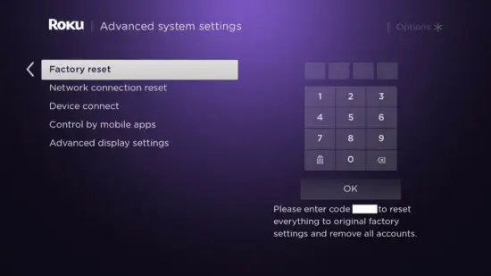 Enter the Code and hit OK to Reset and fix the Discovery Plus Not Working on Roku