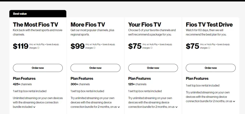 Choose a plan on Fios TV website