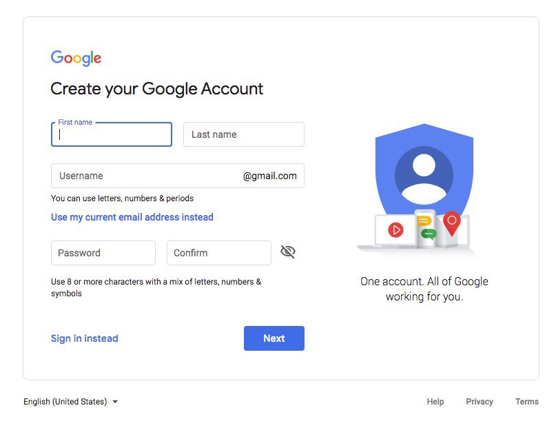 Create Google Account 