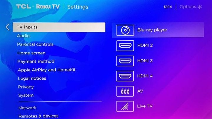 Select TV Inputs option