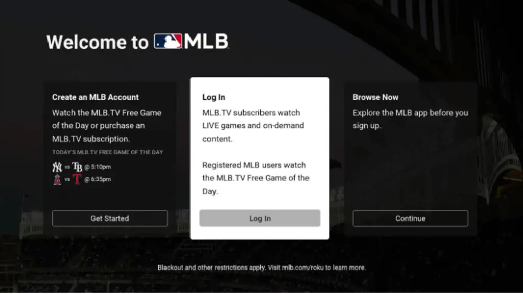 MLB TV Log in