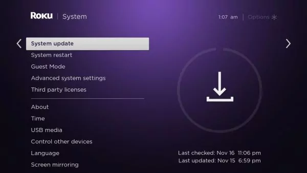 Click on System update