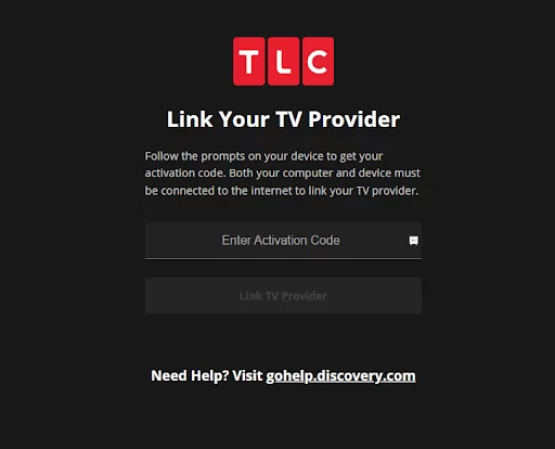 TLC on Roku activation page