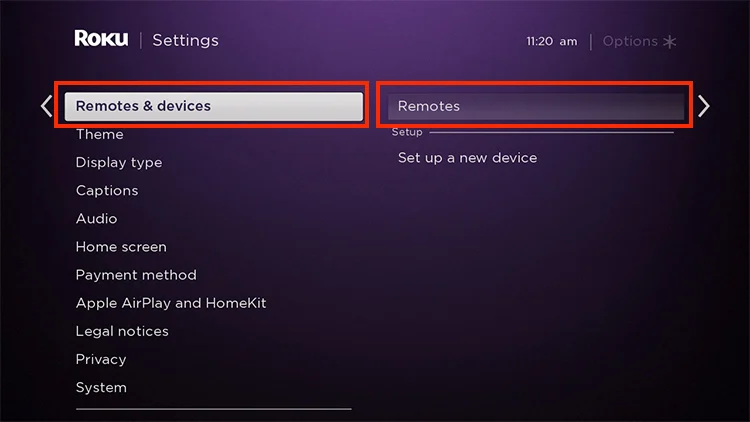 choose Remote & devices on Roku