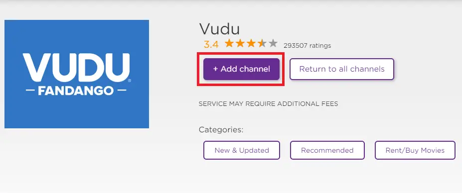 click + Add Channel to get Vudu on Roku