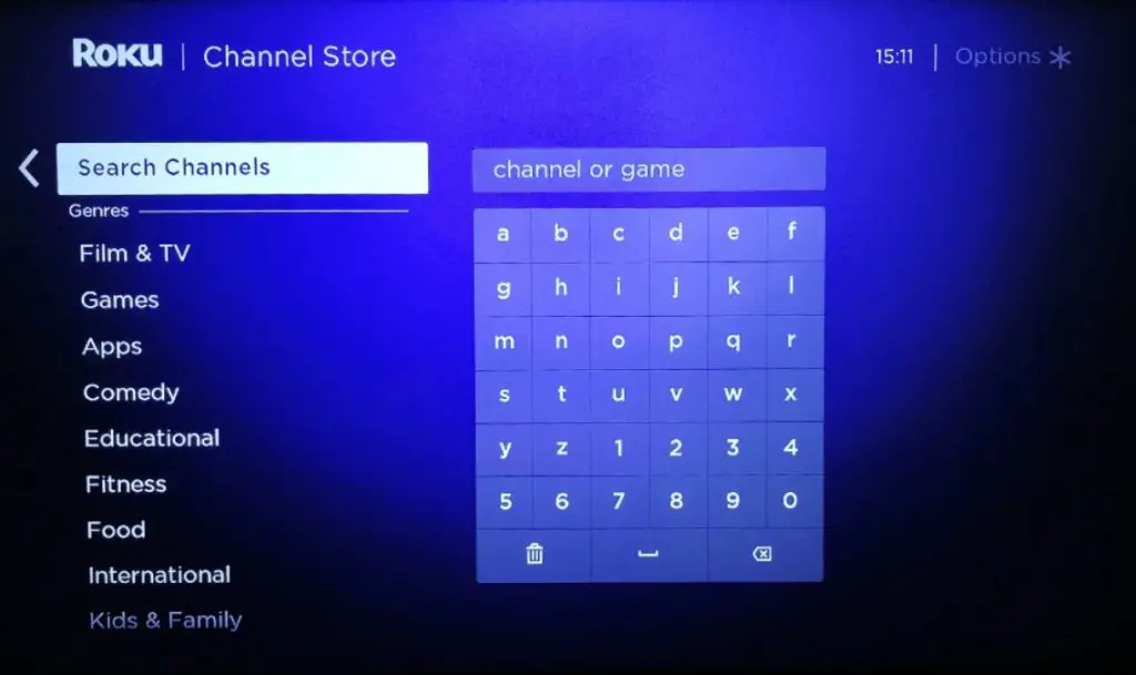 Search channel on Roku