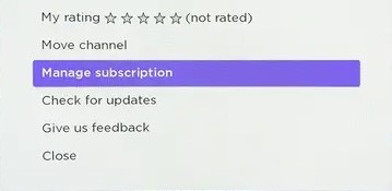 Click Manage subscription to cancel subscription on Roku