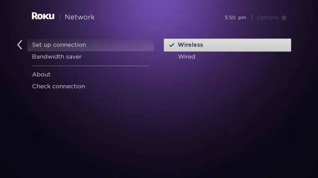 Select Wireless to connect to WIFI