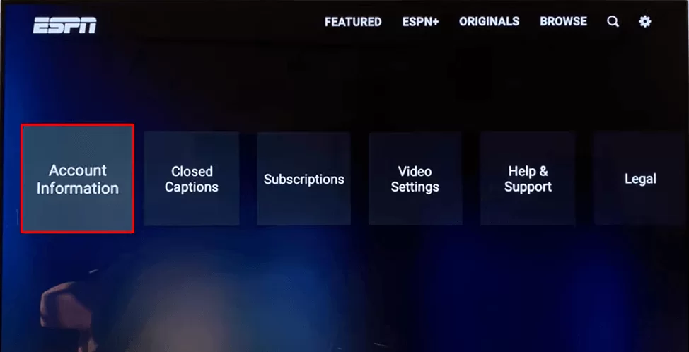Select Account Information on ESPN+