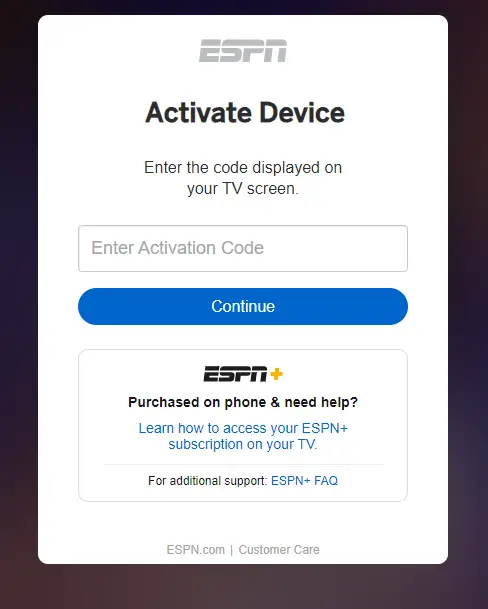 Enter activation code and activate ESPN+ on Roku