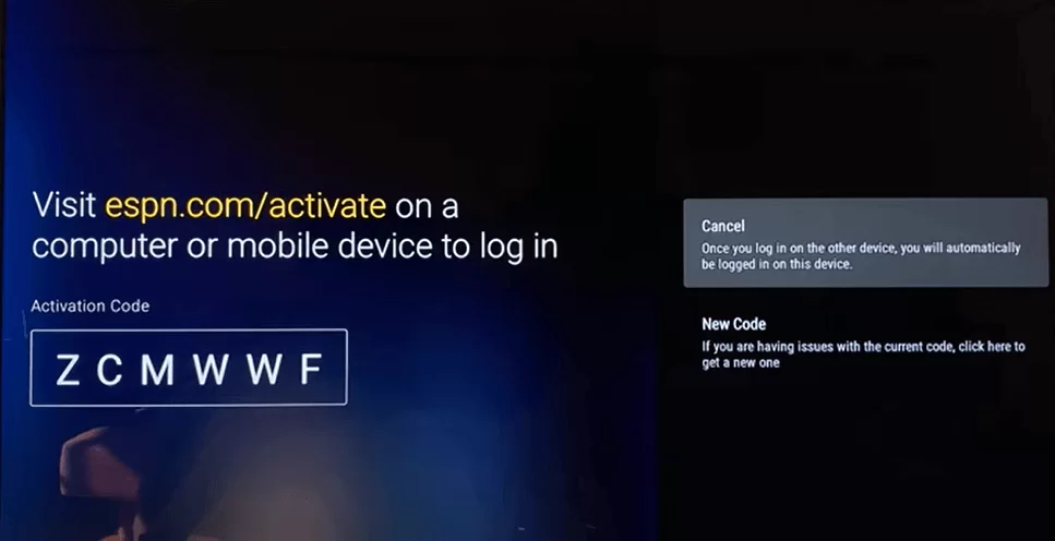 Note down the activation code displayed on your TV