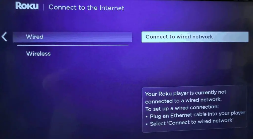 Select Connect to Wired Network