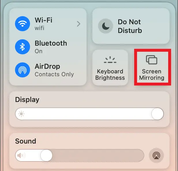 Select Screen Mirroring icon on Mac