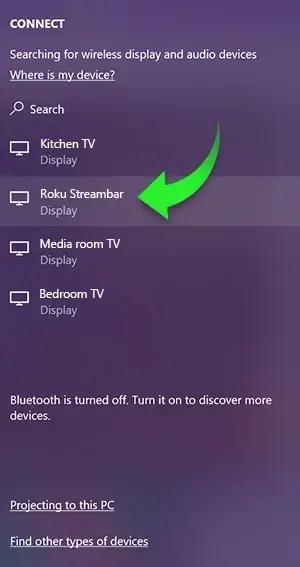 Select your Roku to stream on Roku