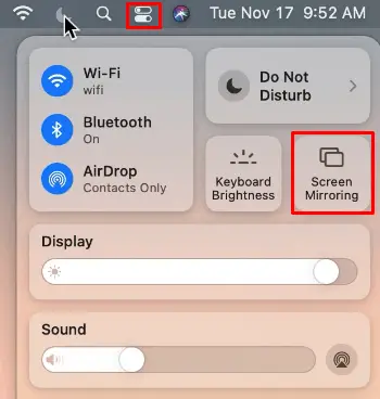 Tap Screen Mirroring on Mac