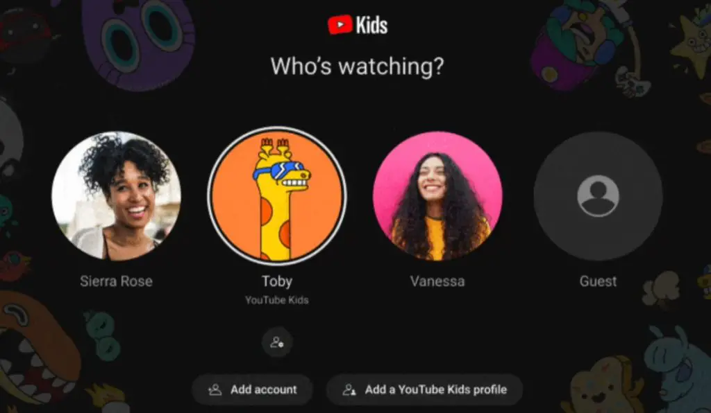 Click Add a YouTube Kids profile in the YouTube app on Roku
